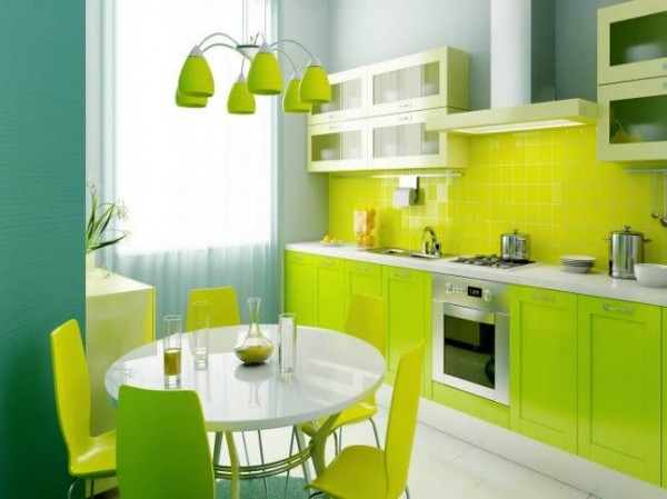 limon yeşili renkli modern mutfak dekorasyonu modeli
