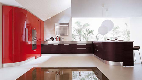 modern mutfak dolaplı kırmızı renkli mutfak dizaynı