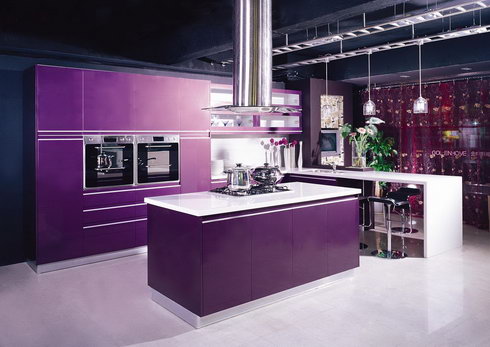 mor renkli çok şık renkli mutfak tasarımı