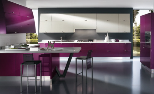 patlıcan moru renkli modern tasarımlı mutfak dekorasyonu