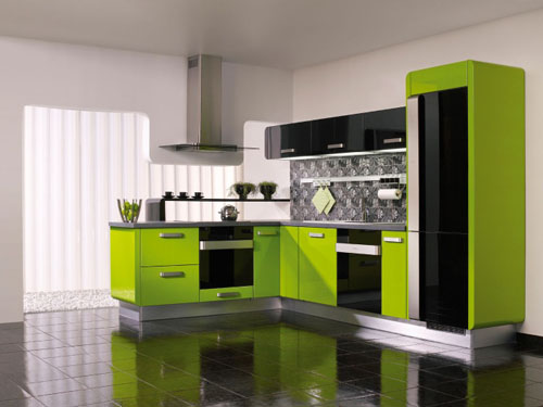 siyah yeşil renkli dolaplı modüler mutfak modeli