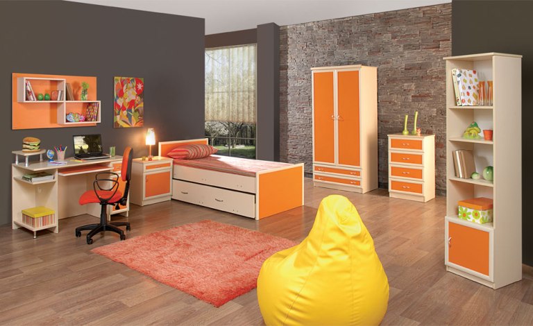 çok şık turuncu genç odası modeli