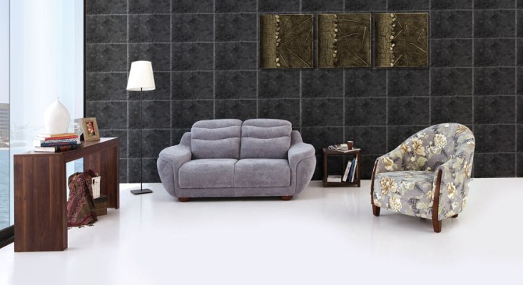 gri renkli modern tasarlanmış salon koltuk takımı modeli Kadın sitesi
